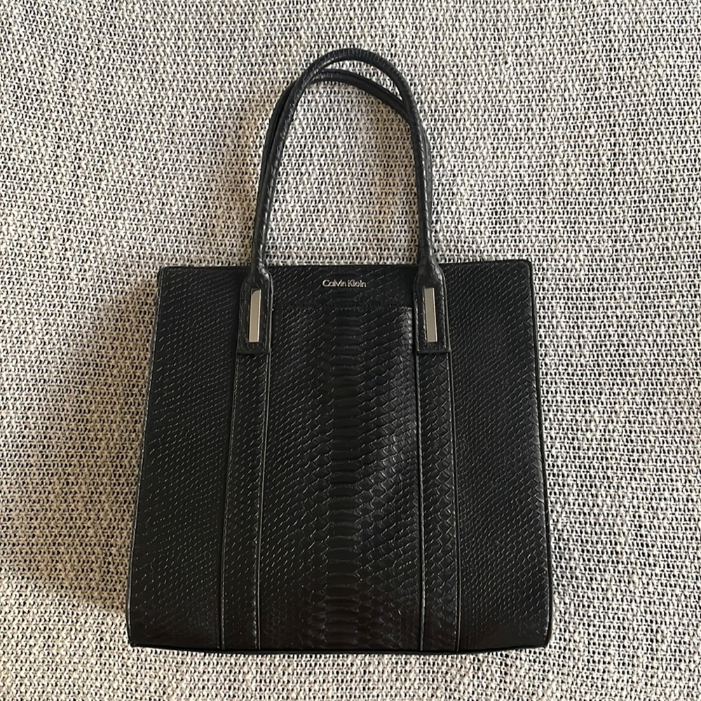 Calvin Klein Faux Alligator Skin Black Large Purse